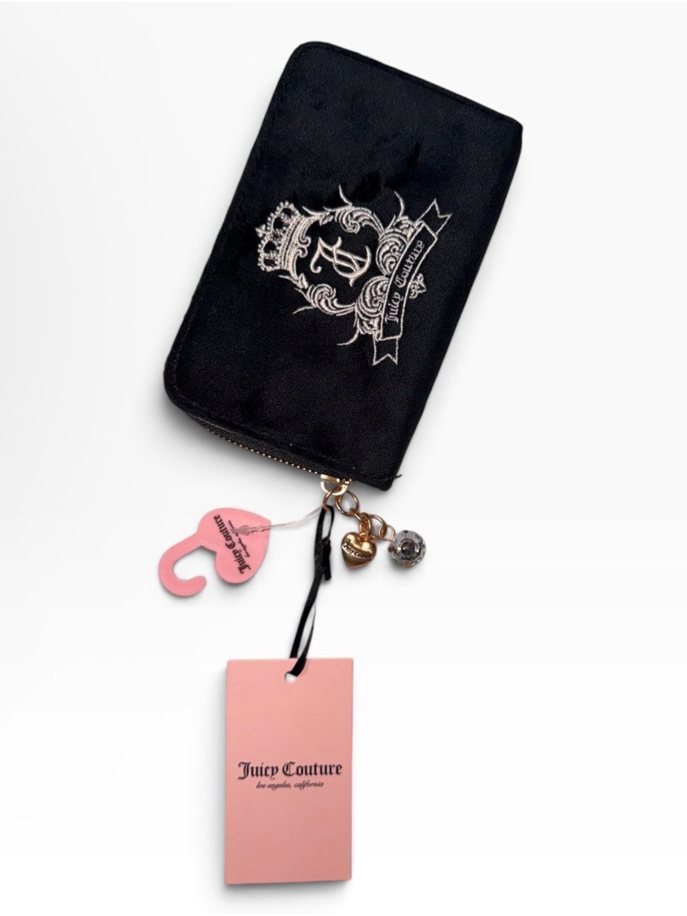 Juicy Couture Black Zip Card Holder with Charm Accents